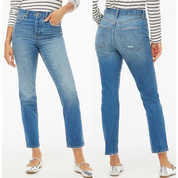 J. Crew Button Fly High Rise Straight Leg Jeans Blue Fleur Wash Blue 25 / 0 - Picture 1 of 6